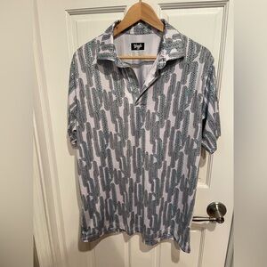 Waggle Mens Gray Cactus Print Polo Golf Shirt L